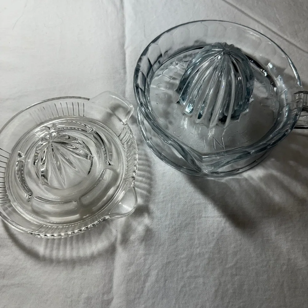 Vintage Glass Citrus Juicer Extractor Set‎ 2pc Clear Excellent Retro Kitchenware